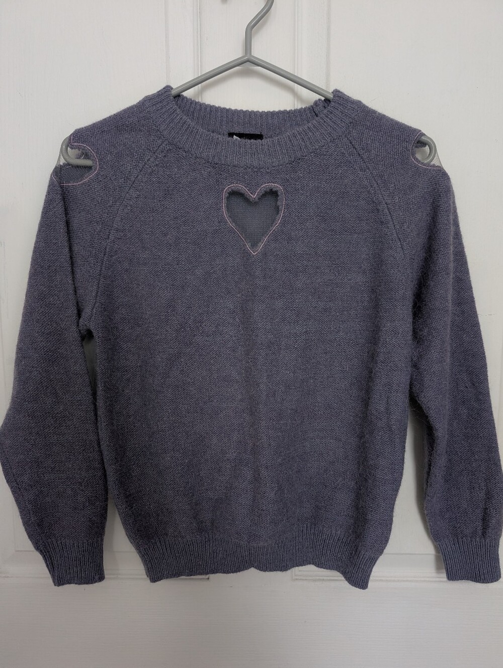 Purple Heart Cutout Crewneck Sweater - Women